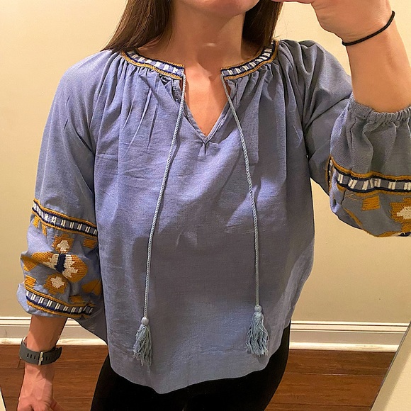 Rebellion Boho Embroidered 3/4 Sleeve Shirt Size M - Picture 2 of 10